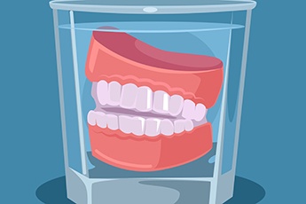 Illustration of dentures in a glass